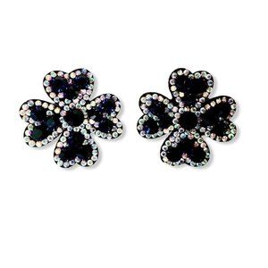 Black Rhinestone Bling Clip On Clover Shamrock Shoe Charms Set of 2 fh2 New
